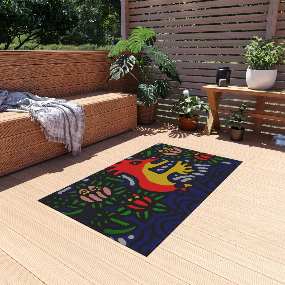 Breaking through the surface of a lotus pond — Outdoor Rug