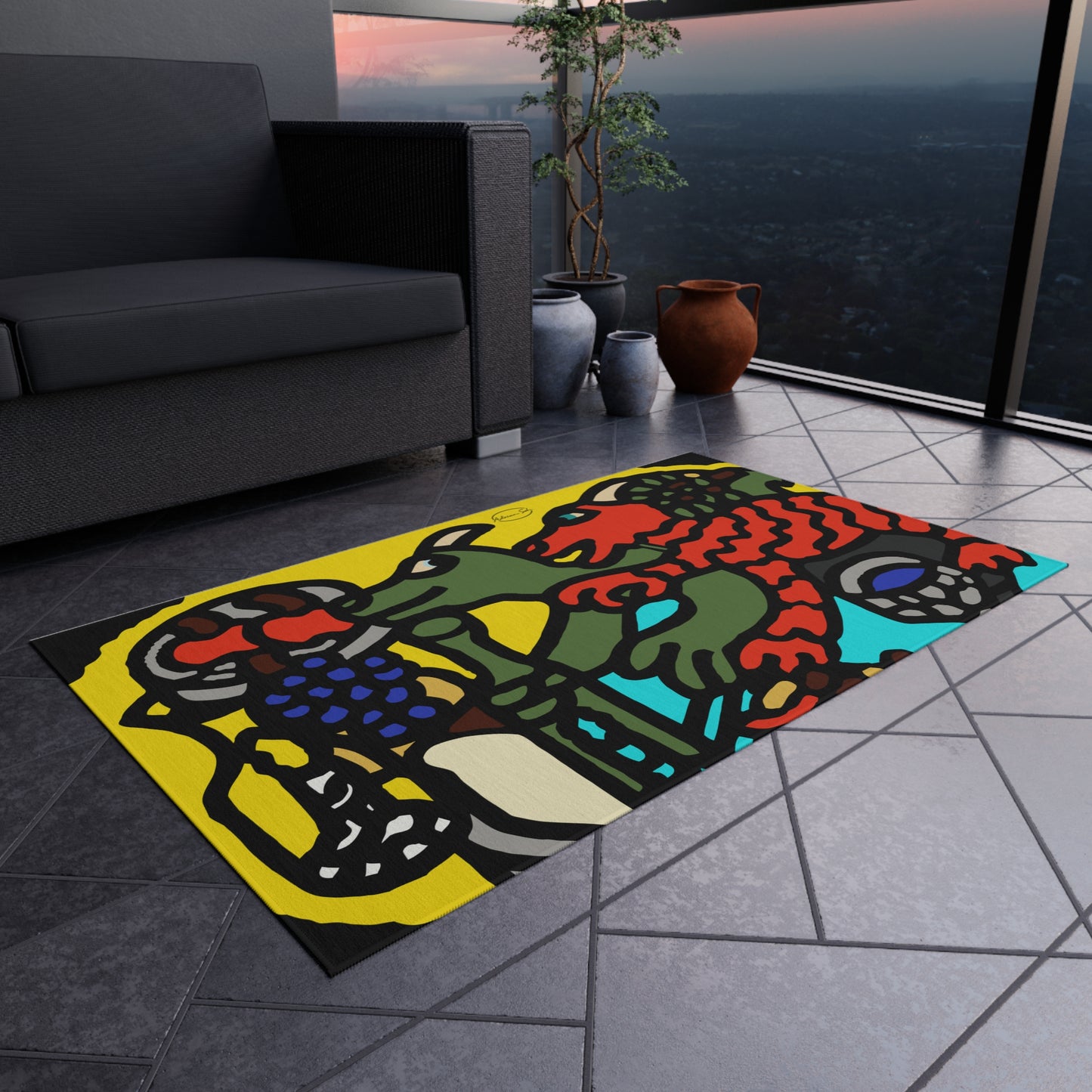 Two dragons enjoying a feast together — Outdoor Rug
