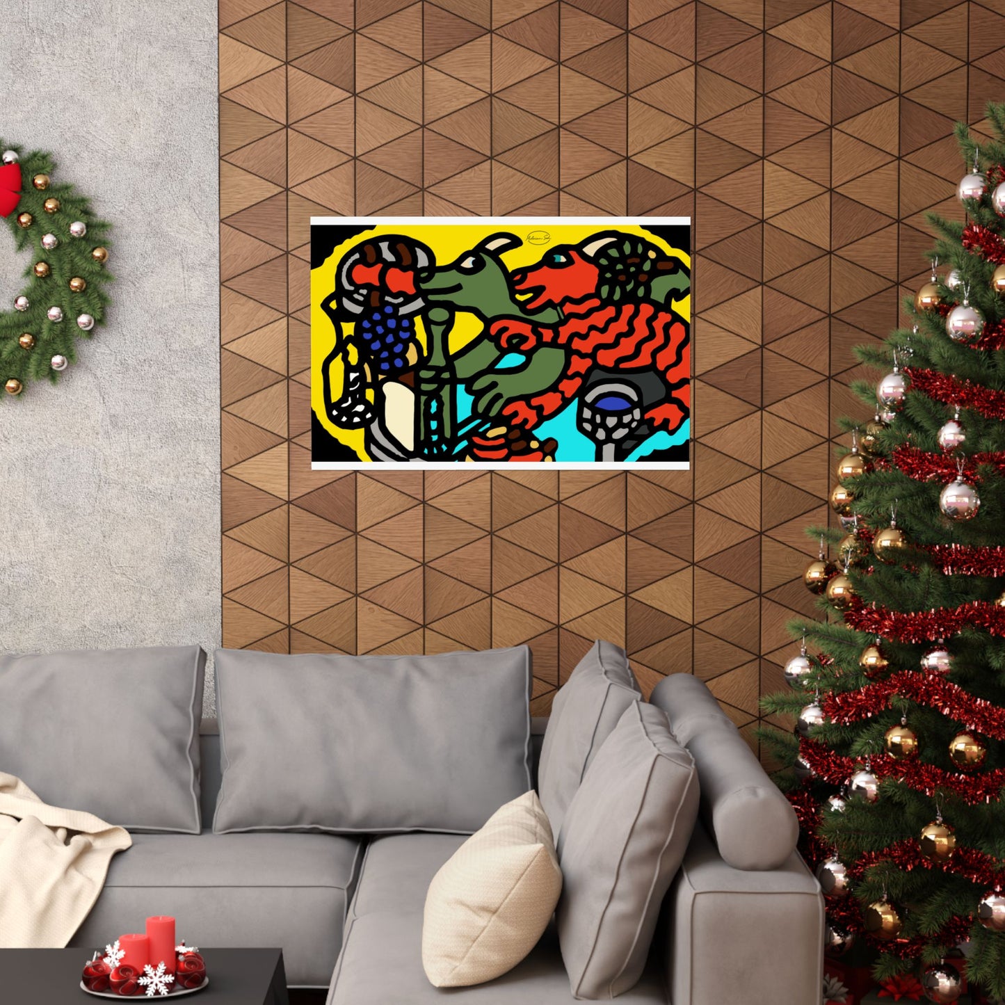 Two dragons enjoying a feast together Matte Poster Horizontal (Large)