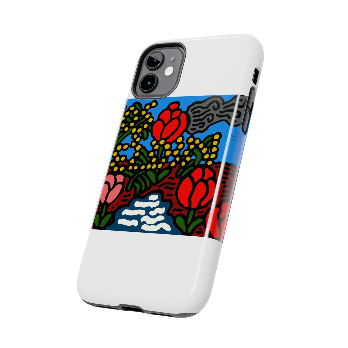 A field of tulips next to a wattle Tough Phone Case