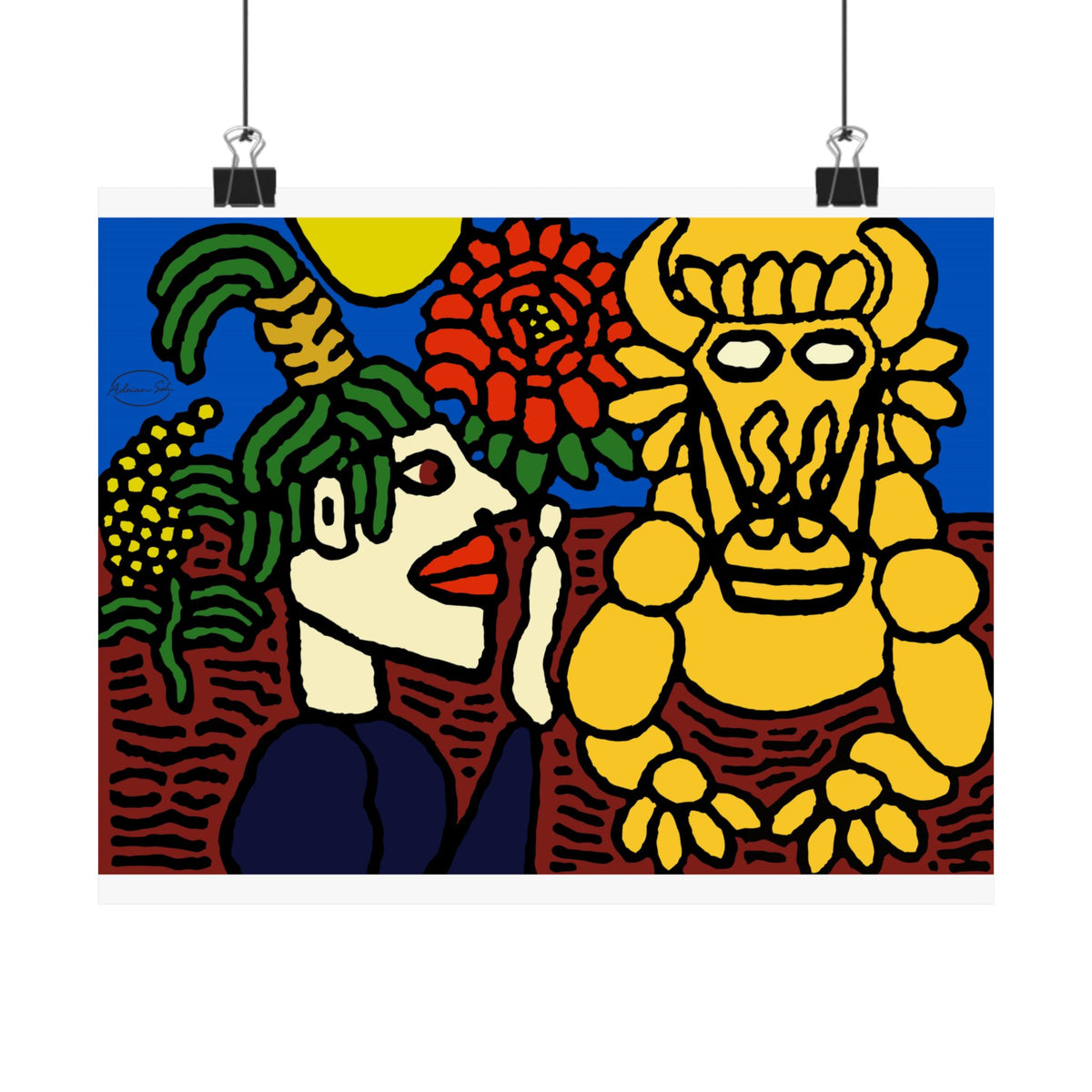 The warrior hailing the mighty golden dragon Matte Poster Horizontal (Small)