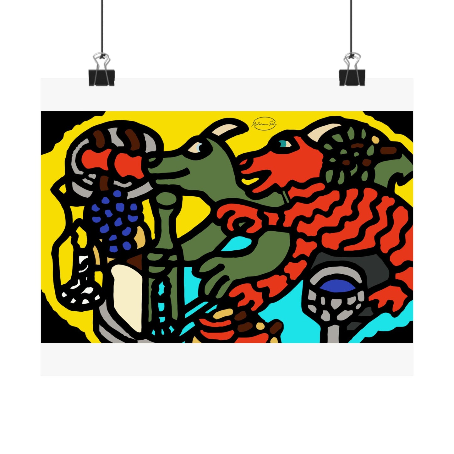 Two dragons enjoying a feast together Matte Poster Horizontal (Small)