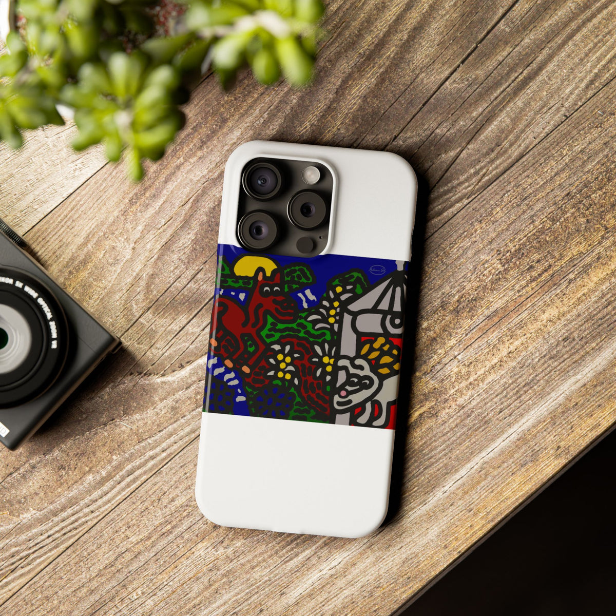 Bunny welcoming a friendly horse on his journey Slim Phone Case