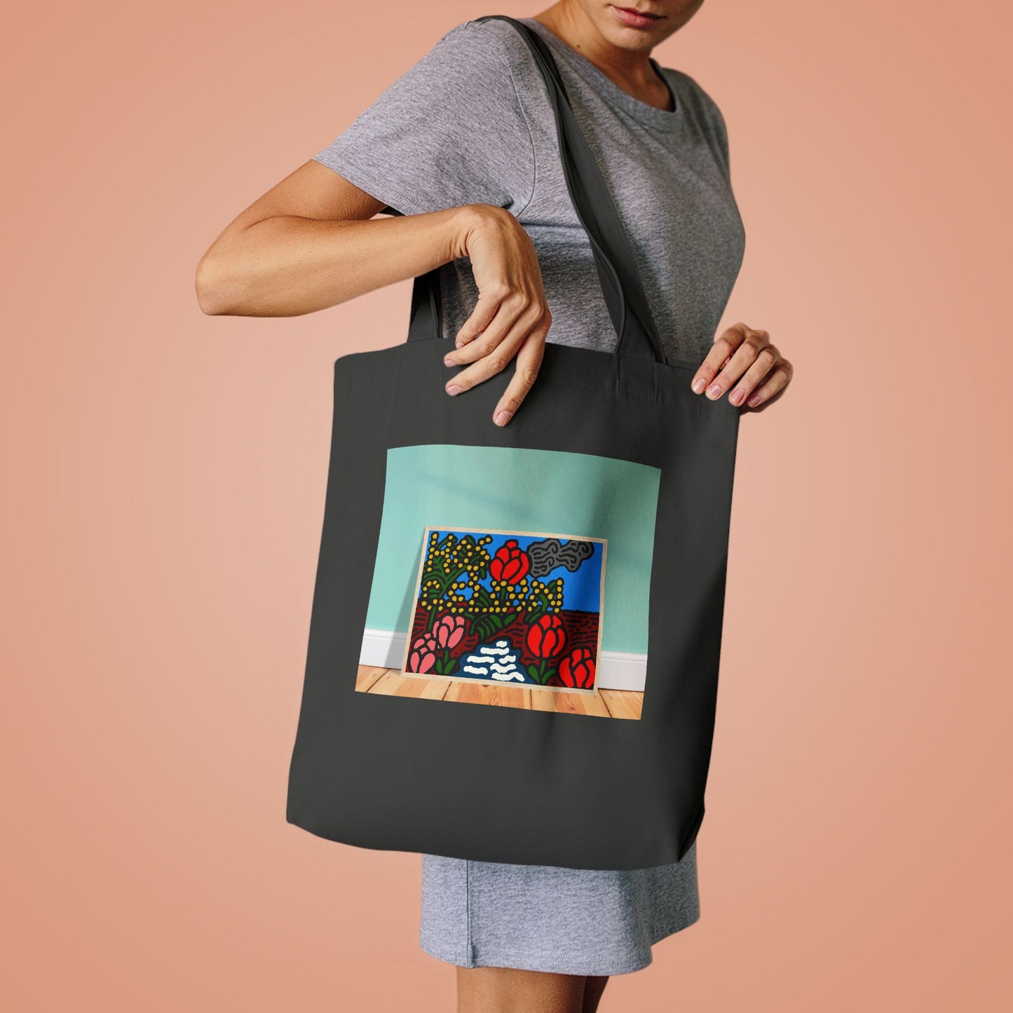 A field of tulips next to a wattle Classic Tote Bag