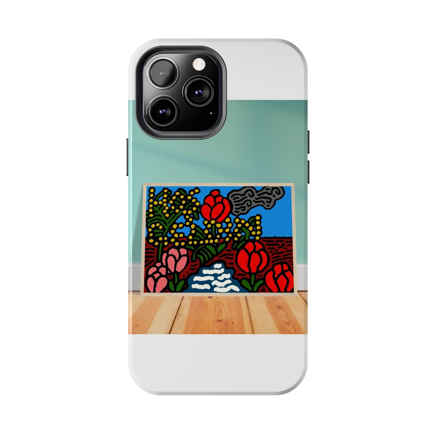 A field of tulips next to a wattle Tough Phone Case