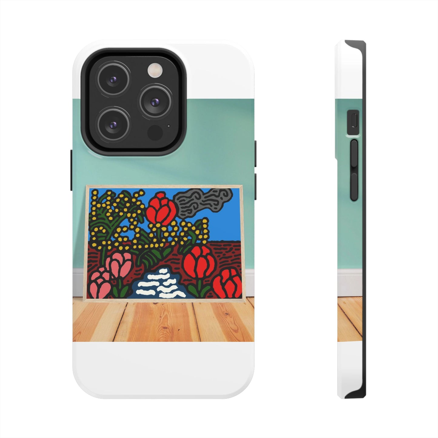 A field of tulips next to a wattle Tough Phone Case