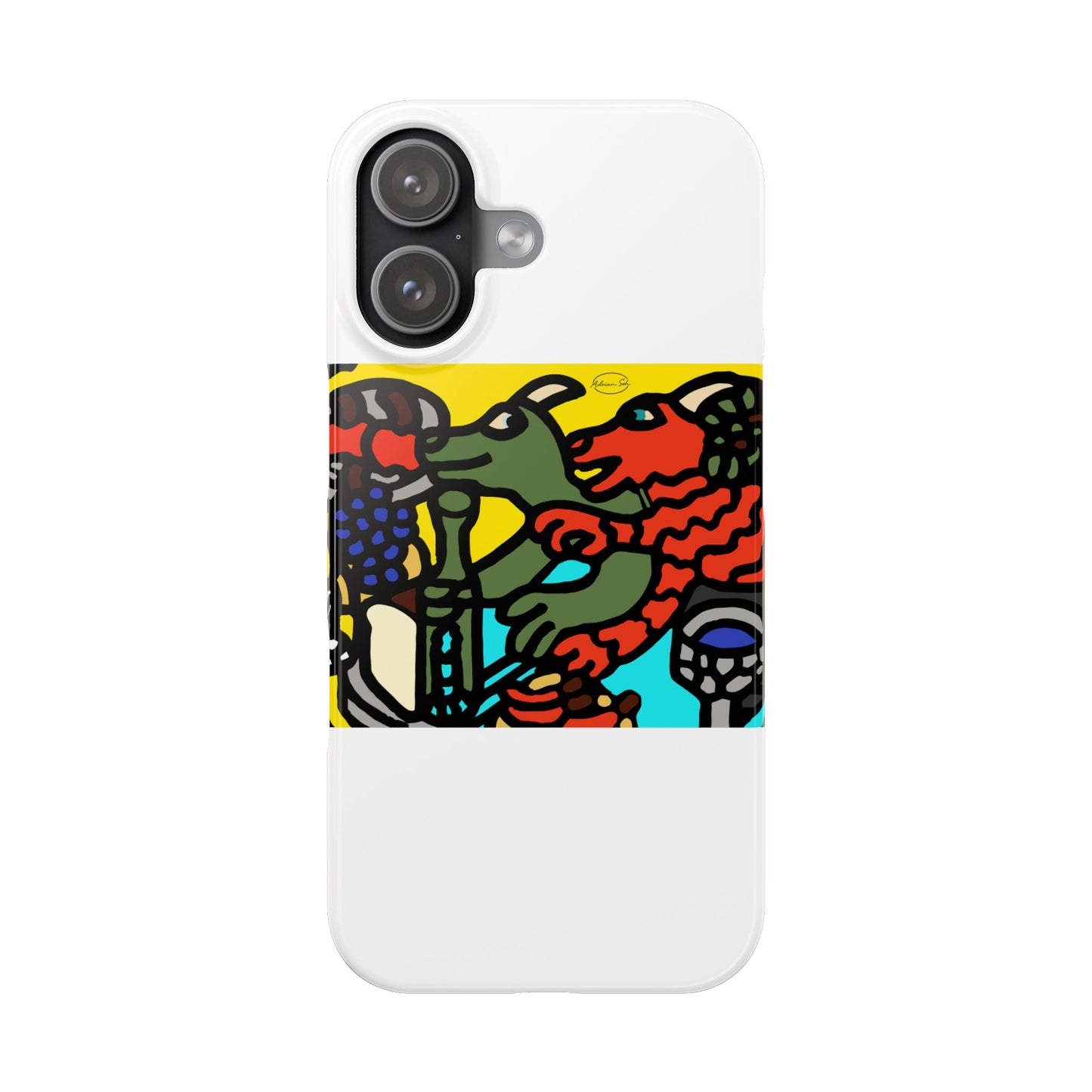 Two dragons enjoying a feast together Slim Phone Case