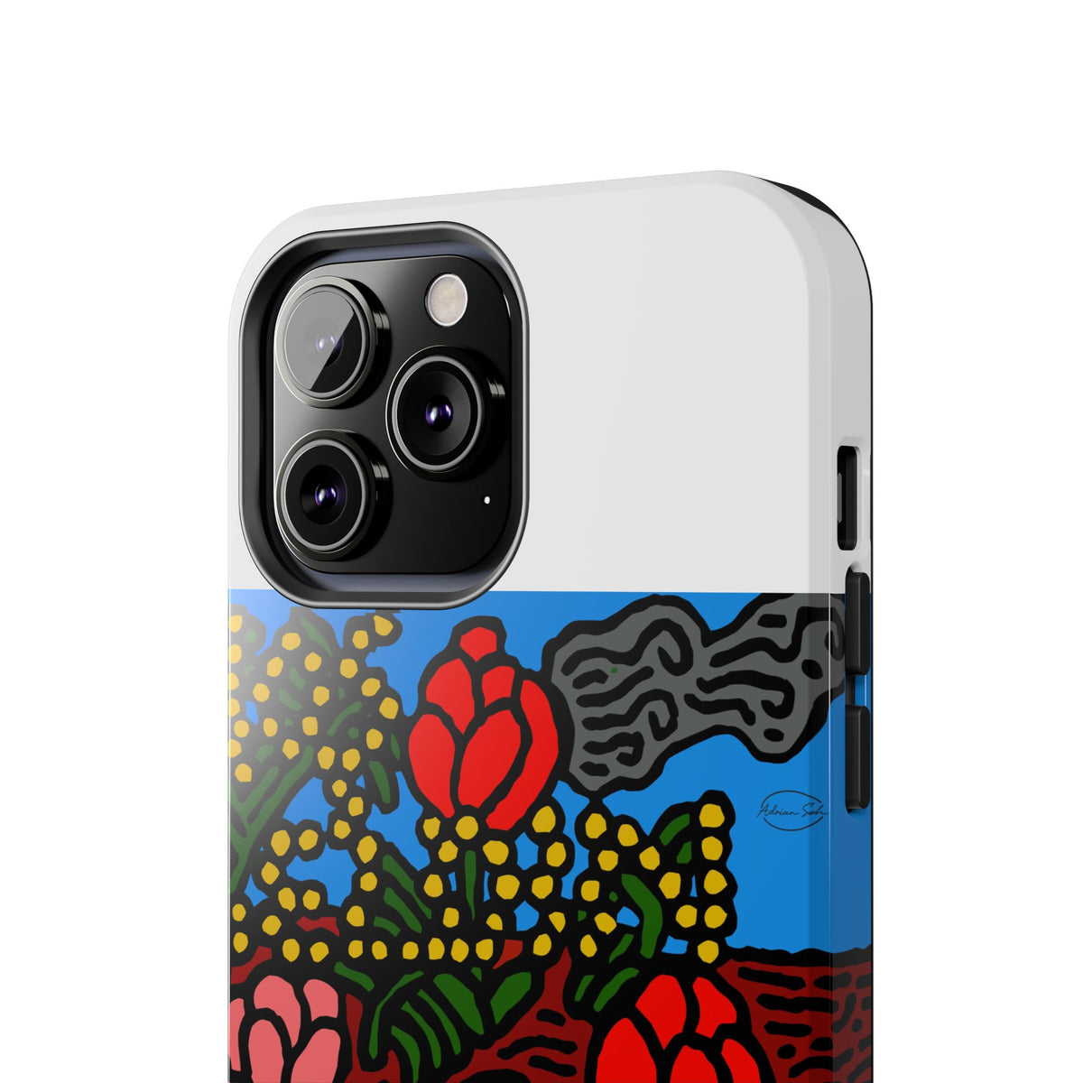 A field of tulips next to a wattle Tough Phone Case