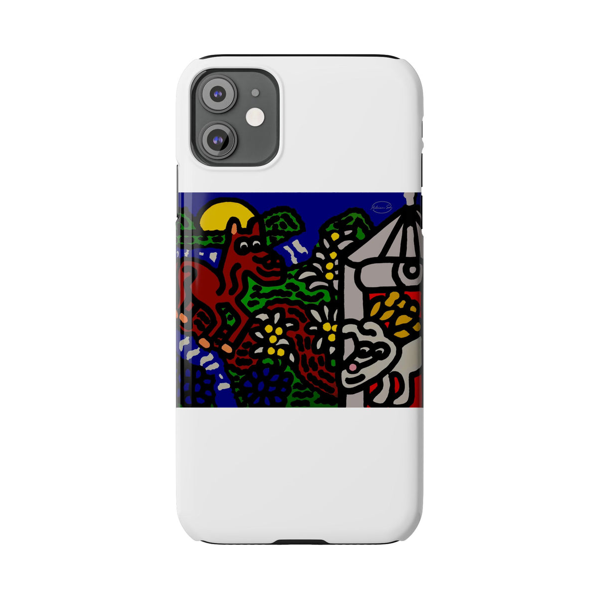 Bunny welcoming a friendly horse on his journey Slim Phone Case