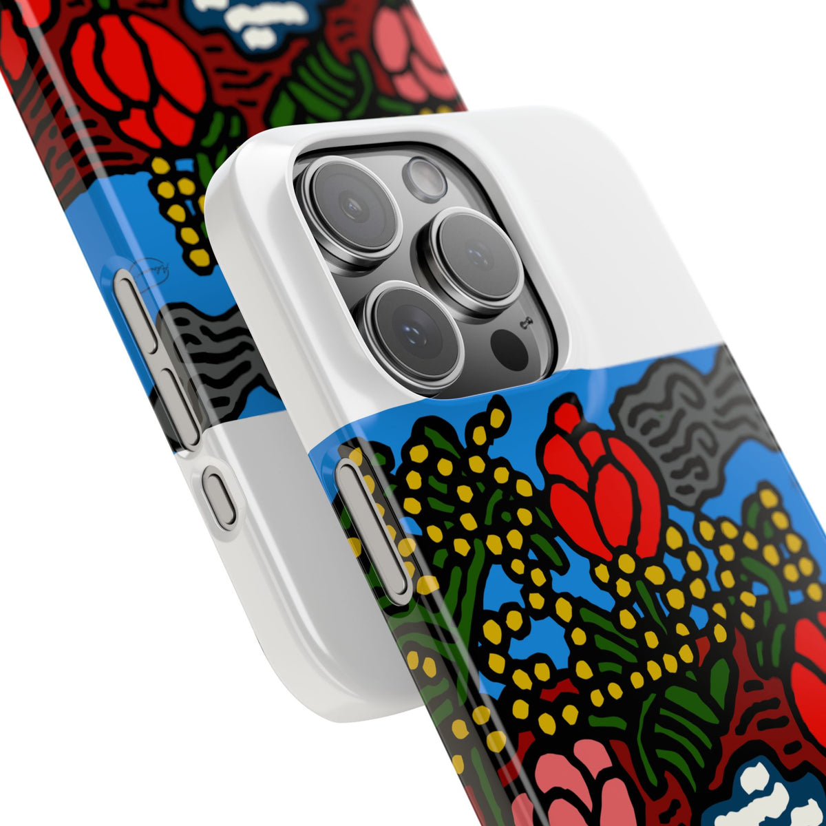 A field of tulips next to a wattle Slim Phone Case