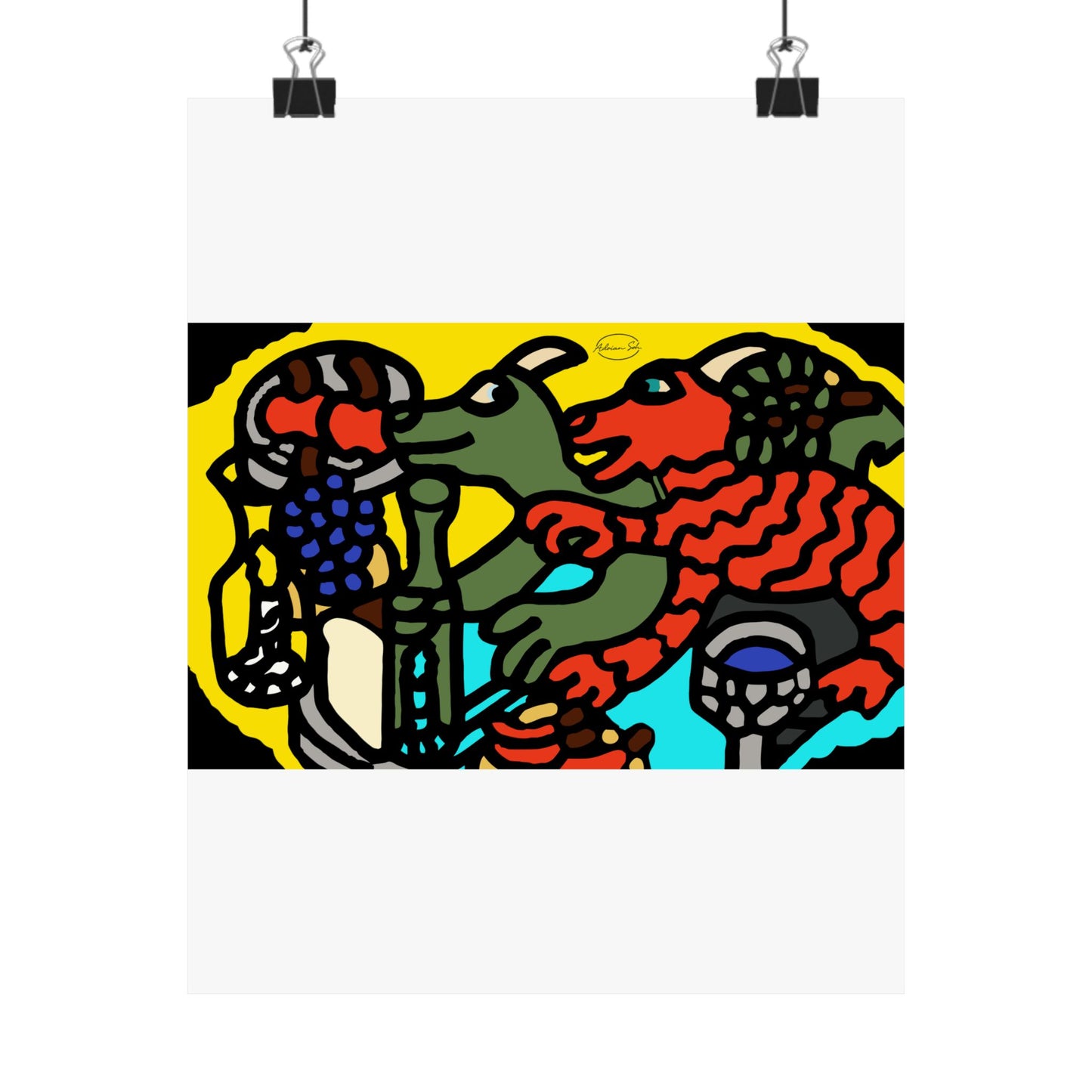 Two dragons enjoying a feast together Matte Poster Vertical (Small)