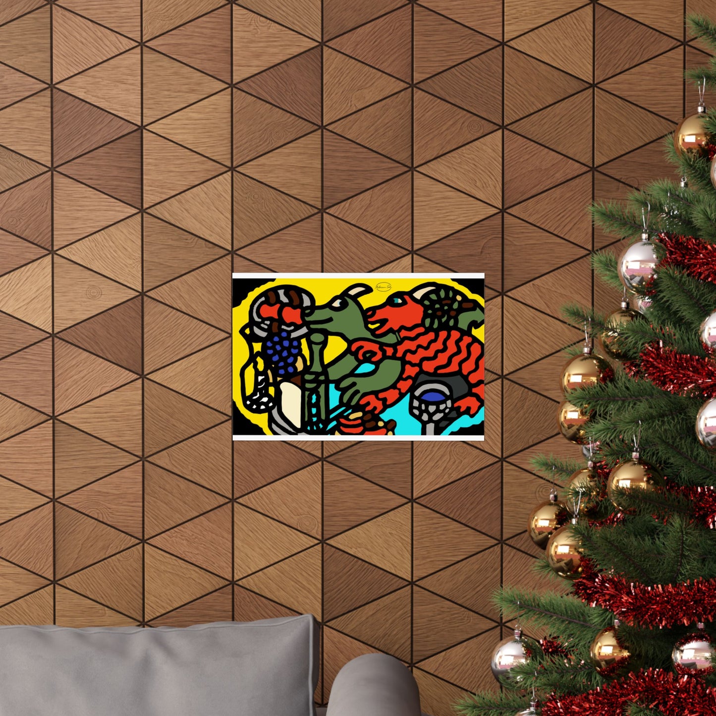 Two dragons enjoying a feast together Matte Poster Horizontal (Small)