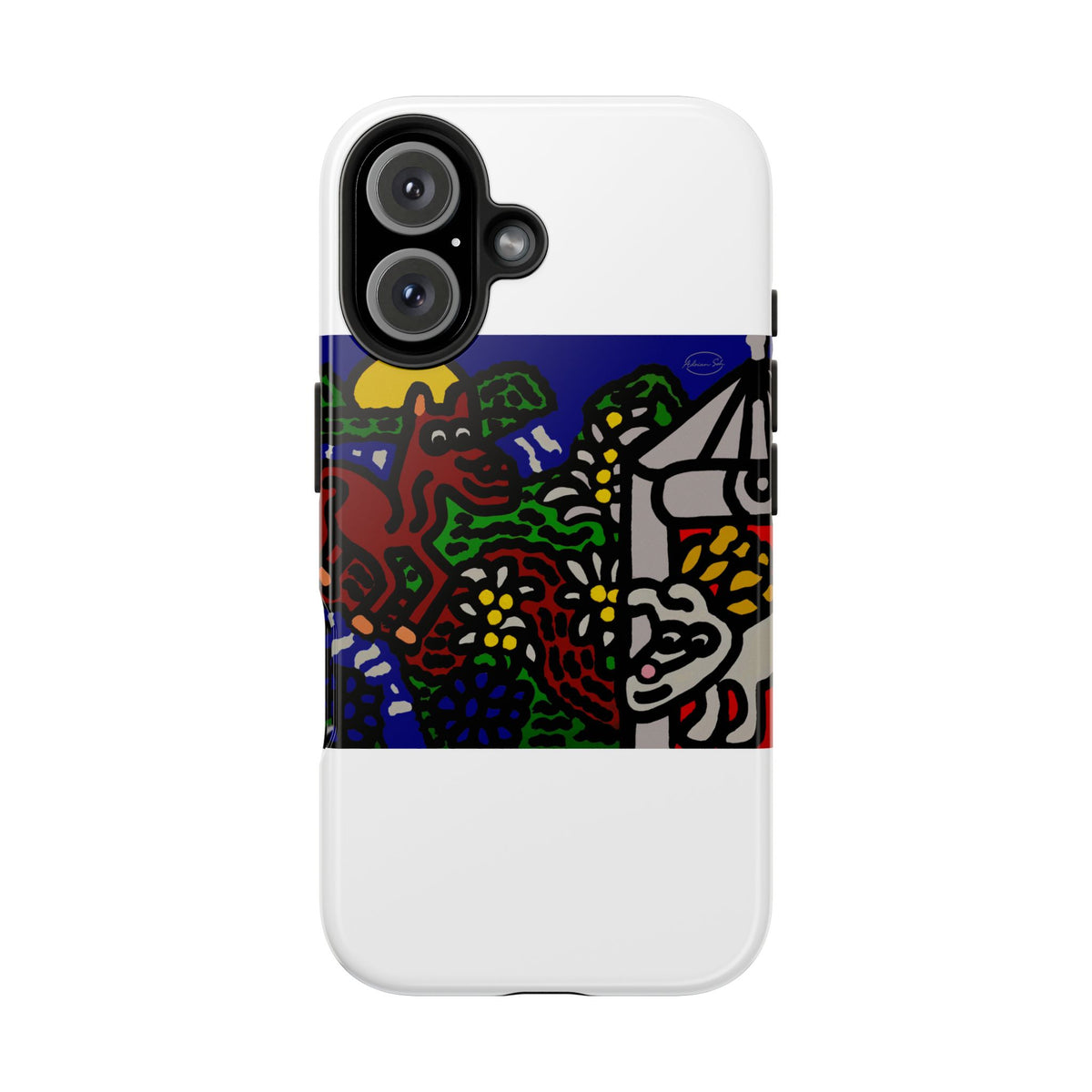 Bunny welcoming a friendly horse on his journey Tough Phone Case