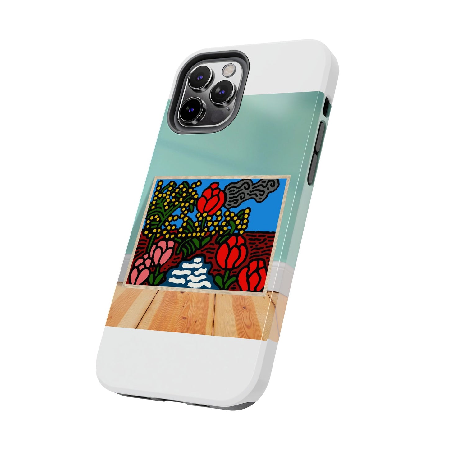 A field of tulips next to a wattle Tough Phone Case