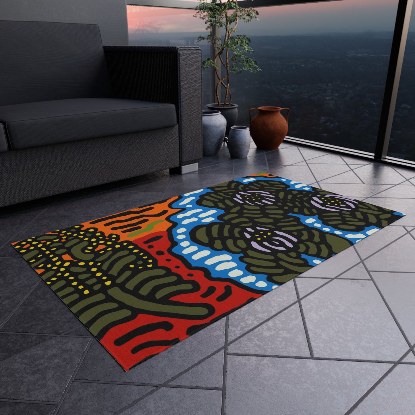 The Sri Lankan Water Lilies Meets The Australian Wattle — Outdoor Rug