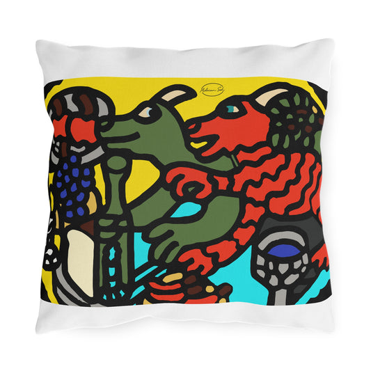 Two dragons enjoying a feast together — Outdoor Pillow