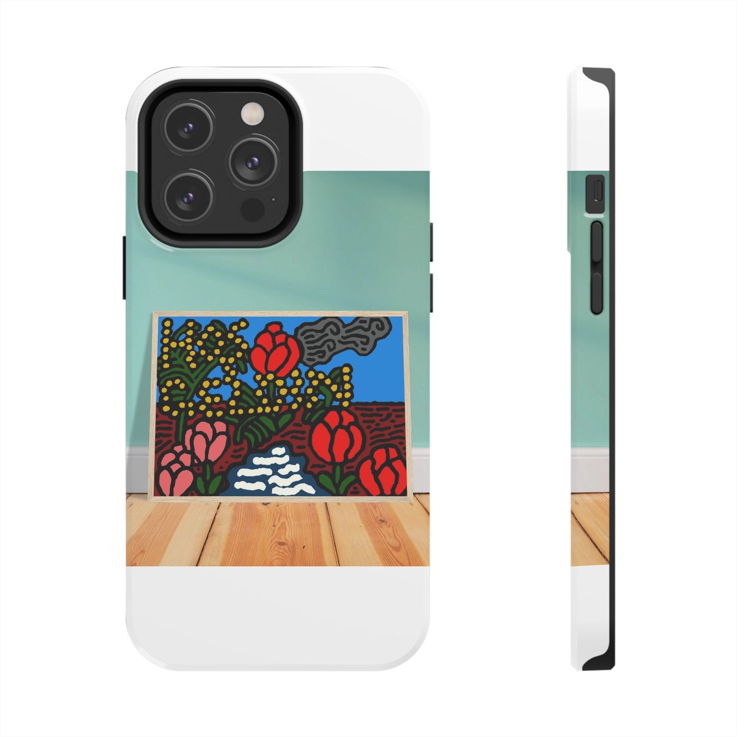 A field of tulips next to a wattle Tough Phone Case
