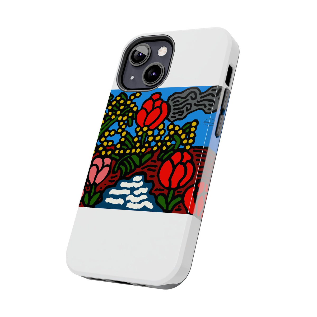 A field of tulips next to a wattle Tough Phone Case
