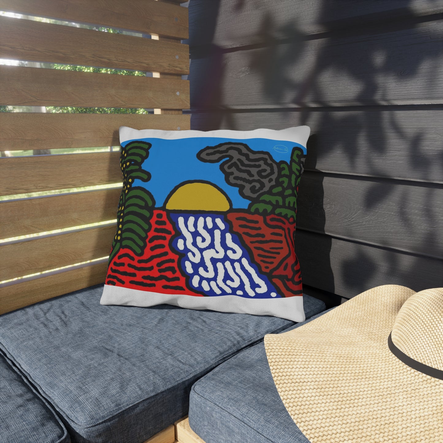 The river that joins the Australian wattle — Outdoor Pillow
