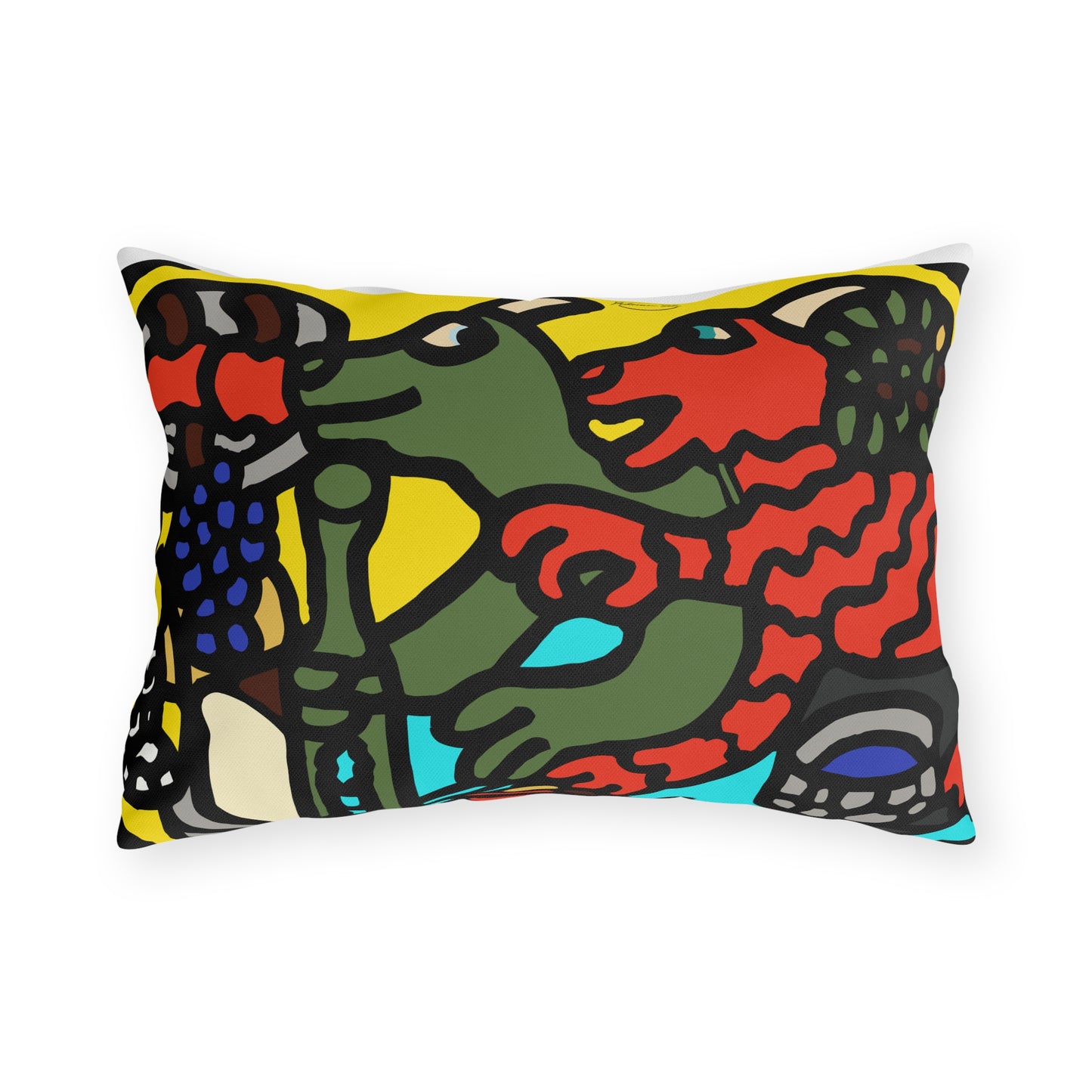 Two dragons enjoying a feast together — Outdoor Pillow