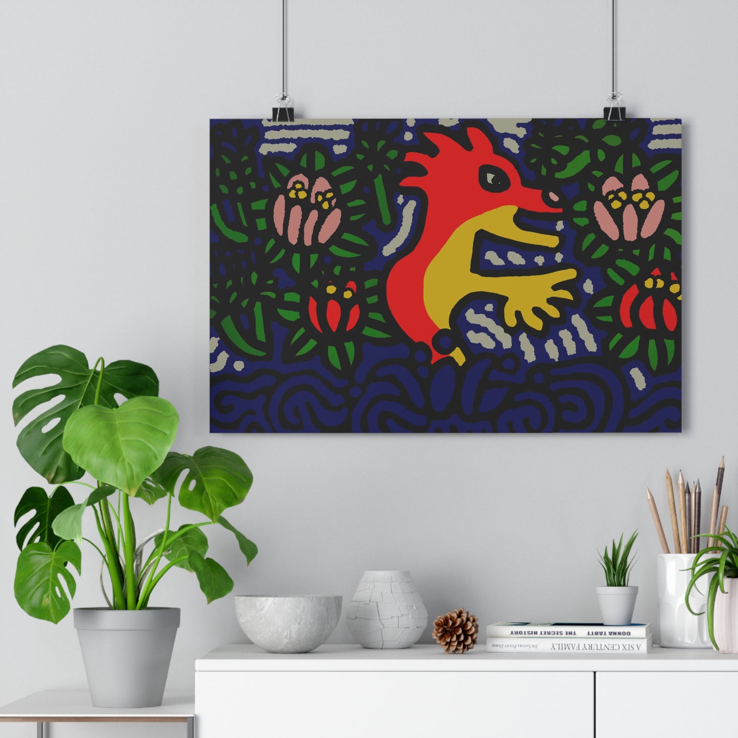 Breaking Through the Surface of a Lotus Pond — Giclée Folk Art Print, 18 x 12