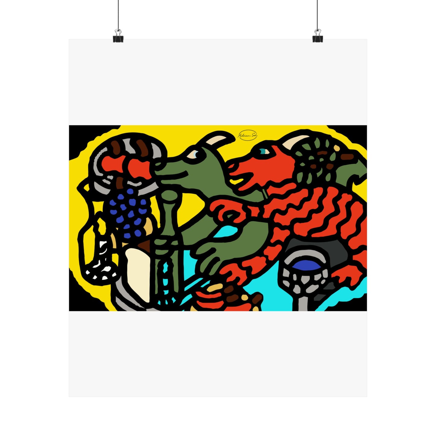 Two dragons enjoying a feast together Matte Poster Vertical (Large)