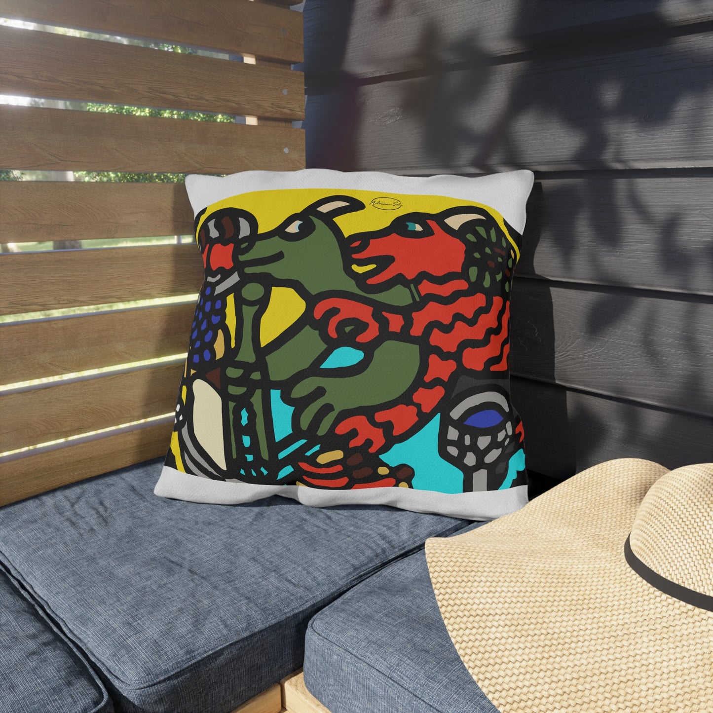 Two dragons enjoying a feast together — Outdoor Pillow