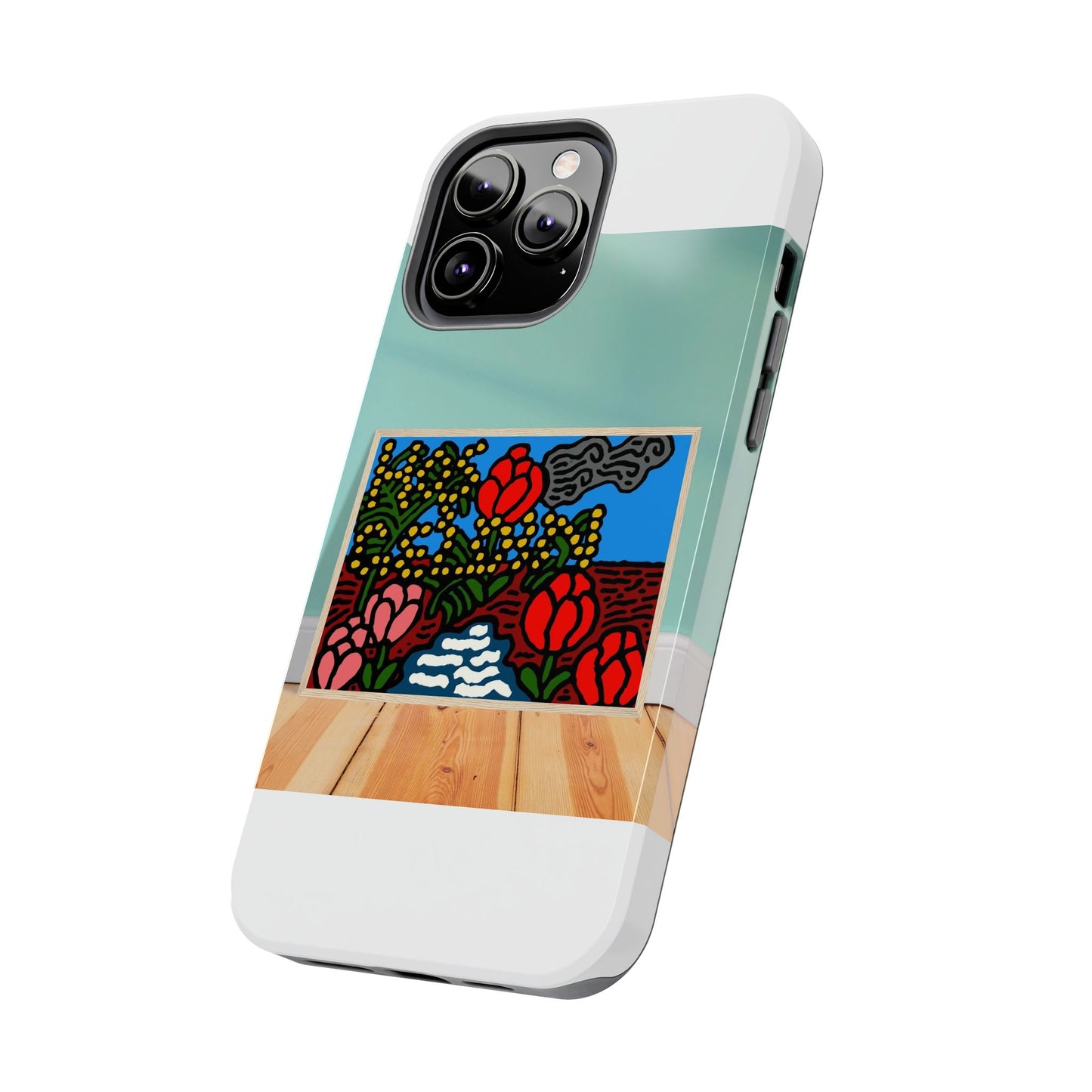 A field of tulips next to a wattle Tough Phone Case