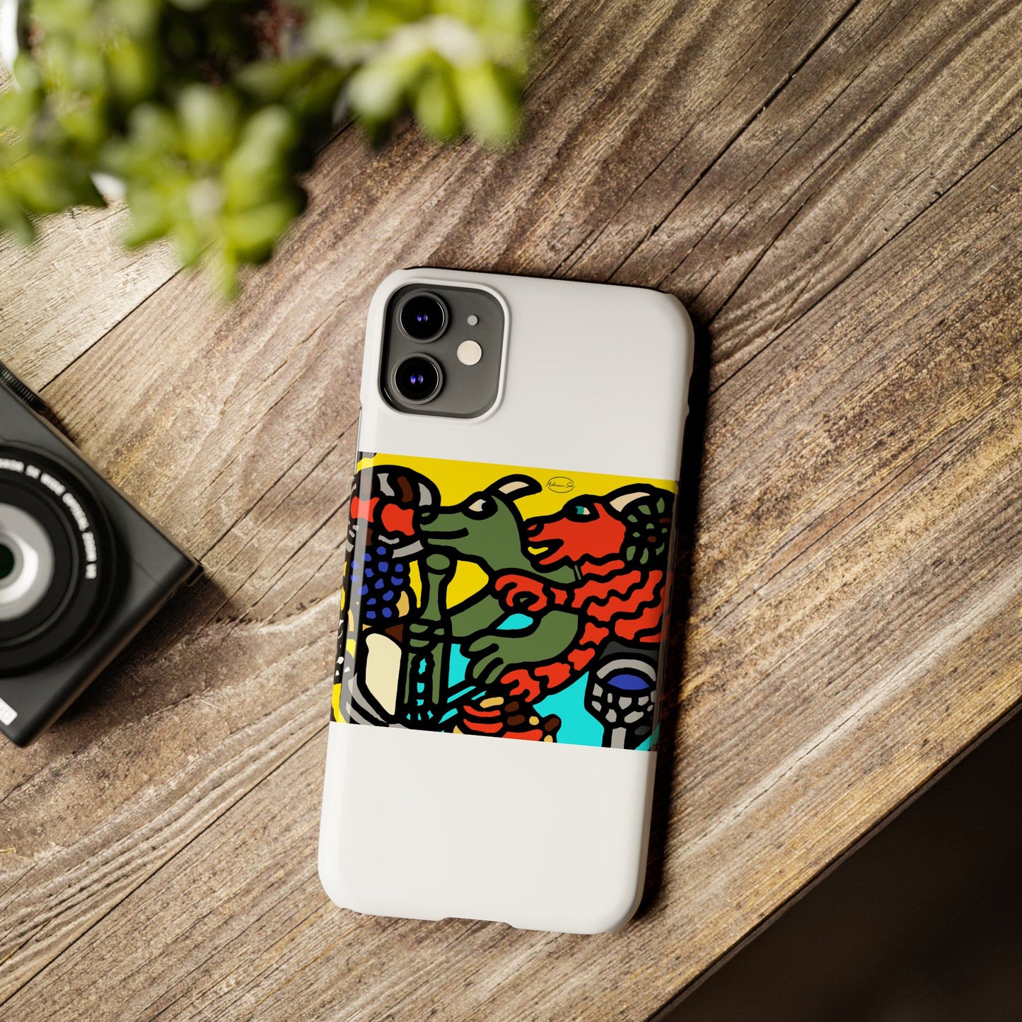 Two dragons enjoying a feast together Slim Phone Case