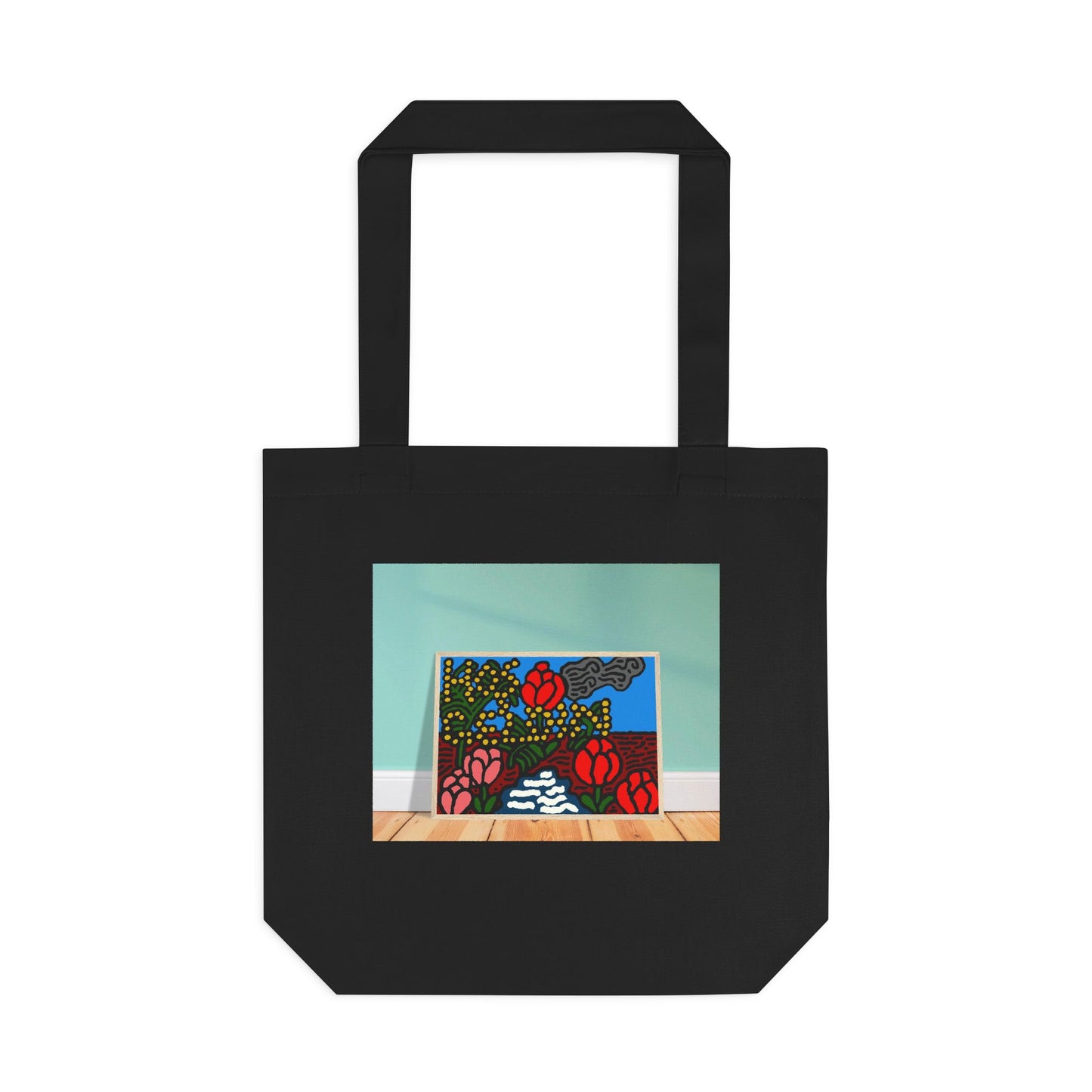 A field of tulips next to a wattle Classic Tote Bag
