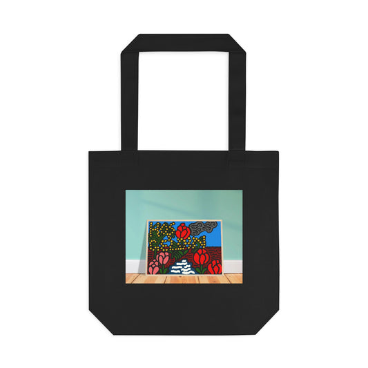 A field of tulips next to a wattle Classic Tote Bag