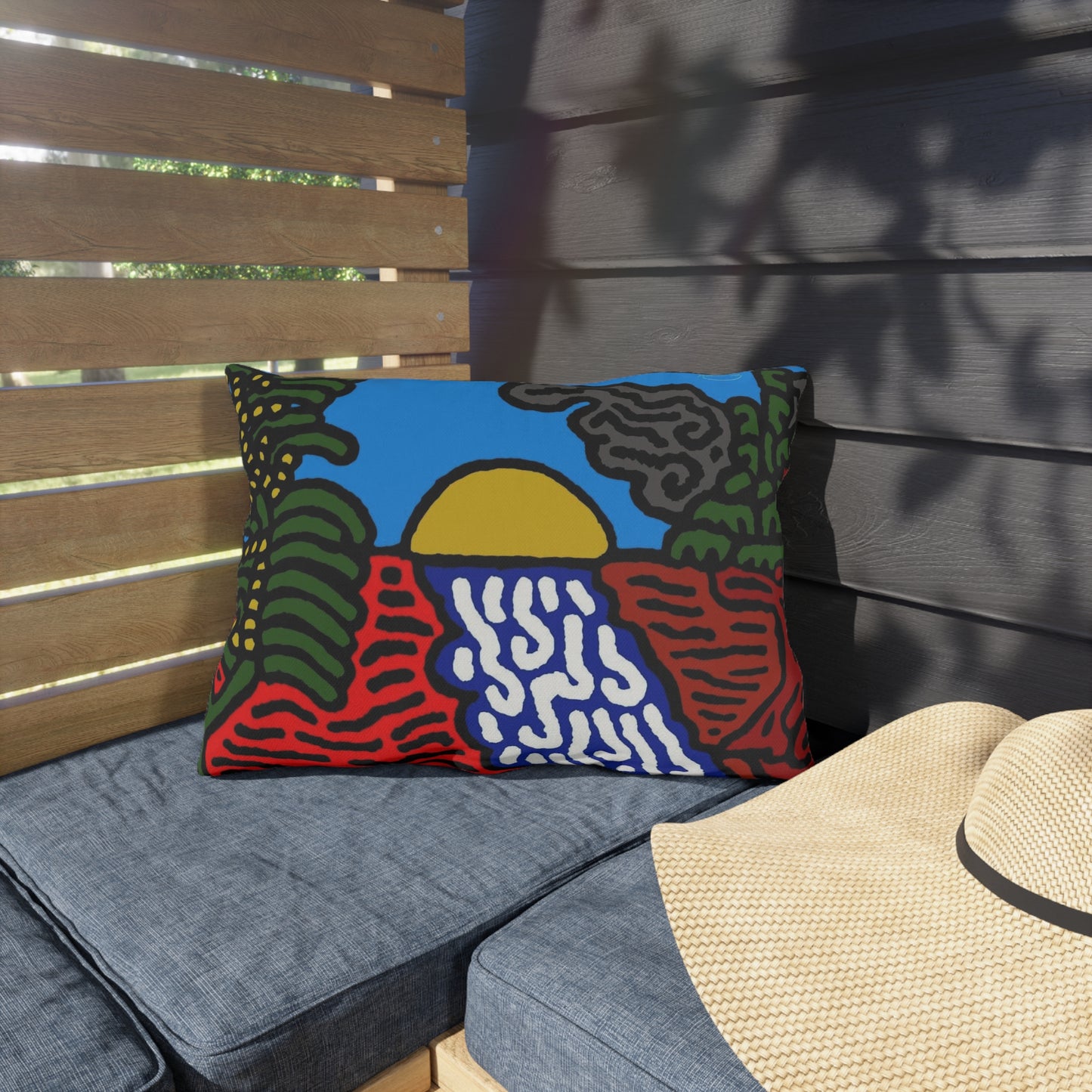 The river that joins the Australian wattle — Outdoor Pillow