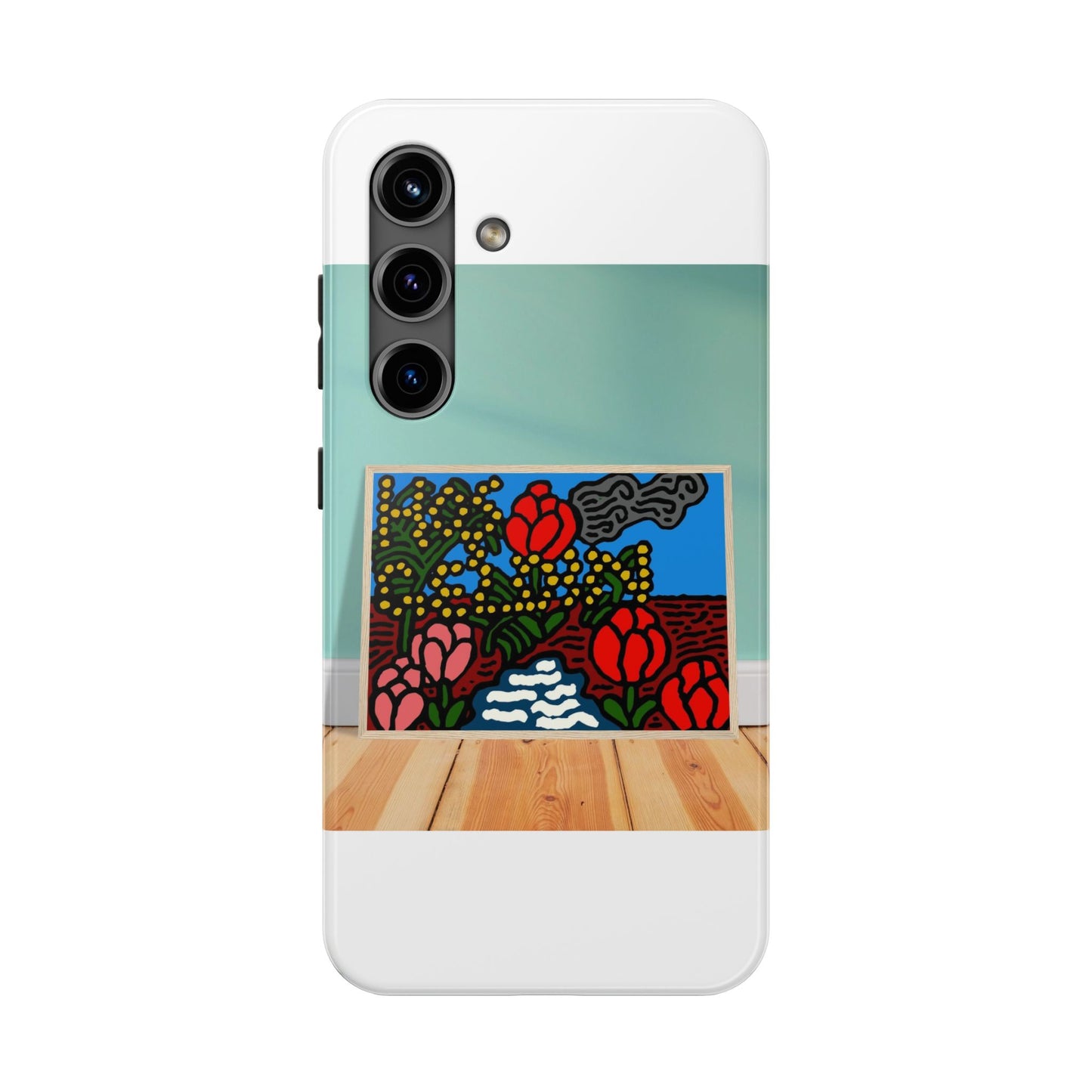 A field of tulips next to a wattle Tough Phone Case