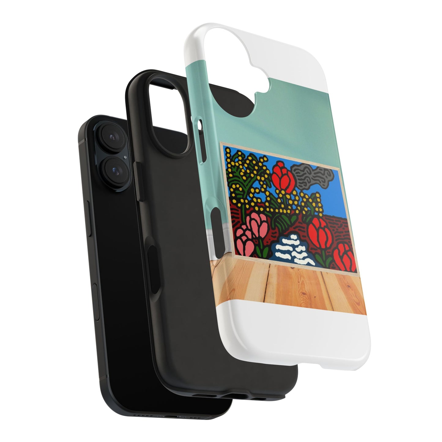 A field of tulips next to a wattle Tough Phone Case