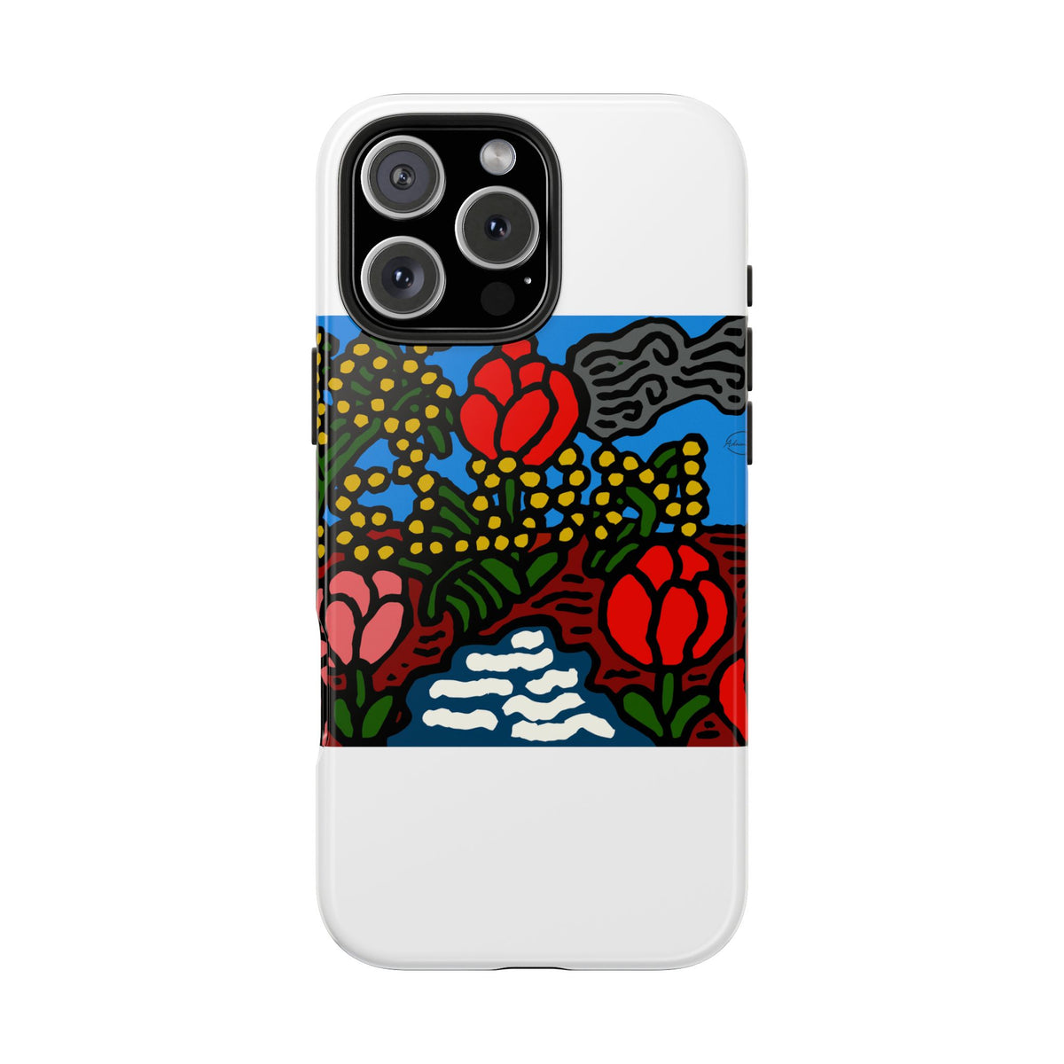 A field of tulips next to a wattle Tough Phone Case
