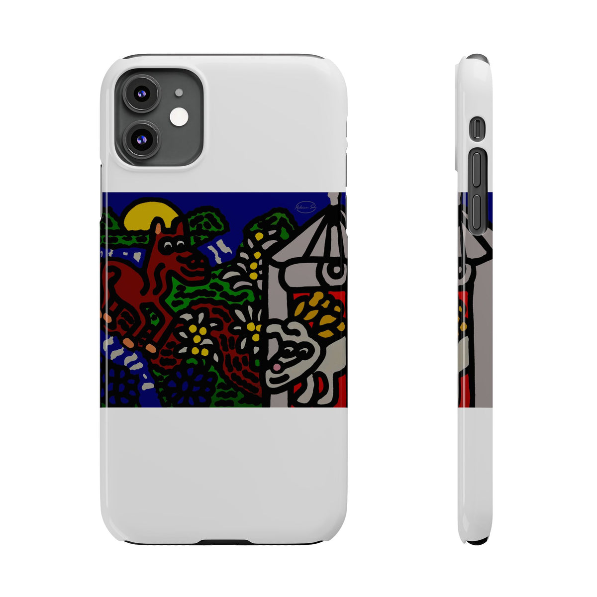 Bunny welcoming a friendly horse on his journey Slim Phone Case