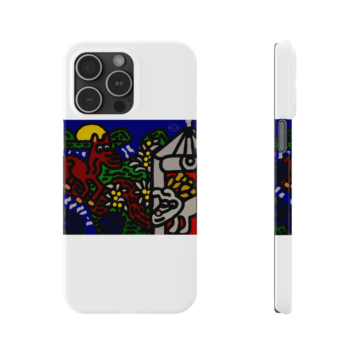 Bunny welcoming a friendly horse on his journey Slim Phone Case