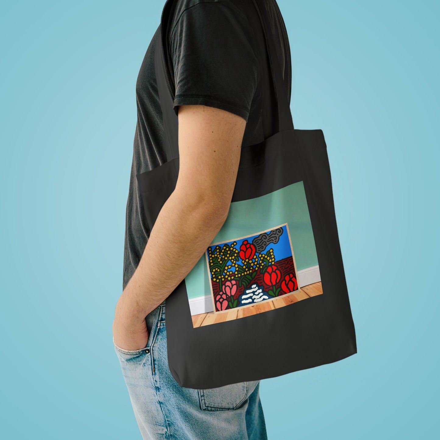 A field of tulips next to a wattle Classic Tote Bag