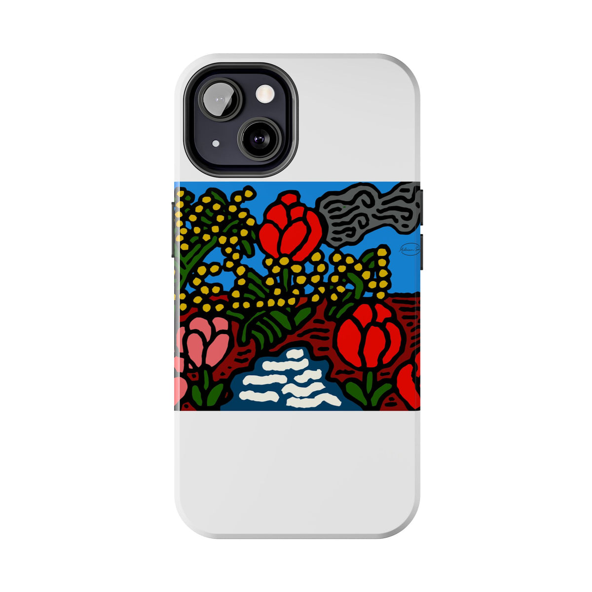 A field of tulips next to a wattle Tough Phone Case