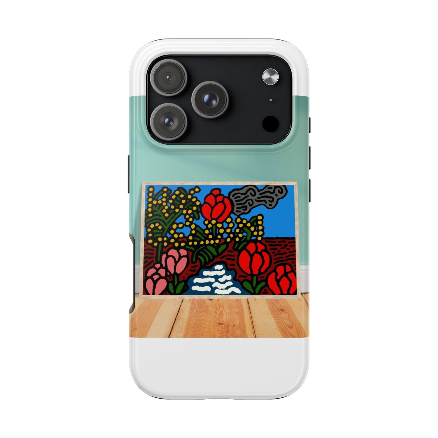 A field of tulips next to a wattle Tough Phone Case