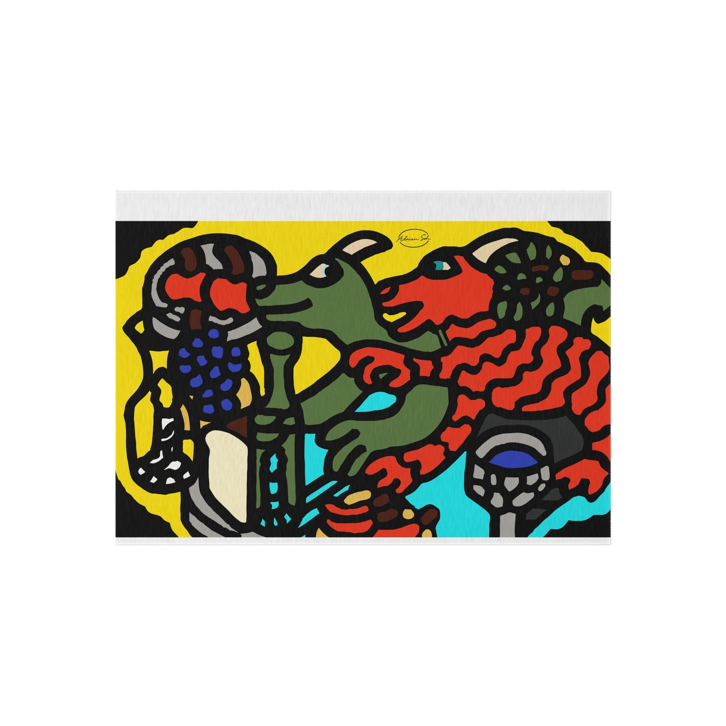 Two dragons enjoying a feast together — Outdoor Rug