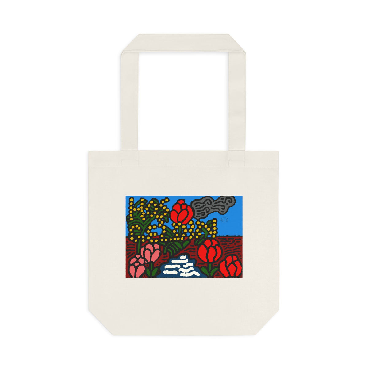 A field of tulips next to a wattle Classic Tote Bag