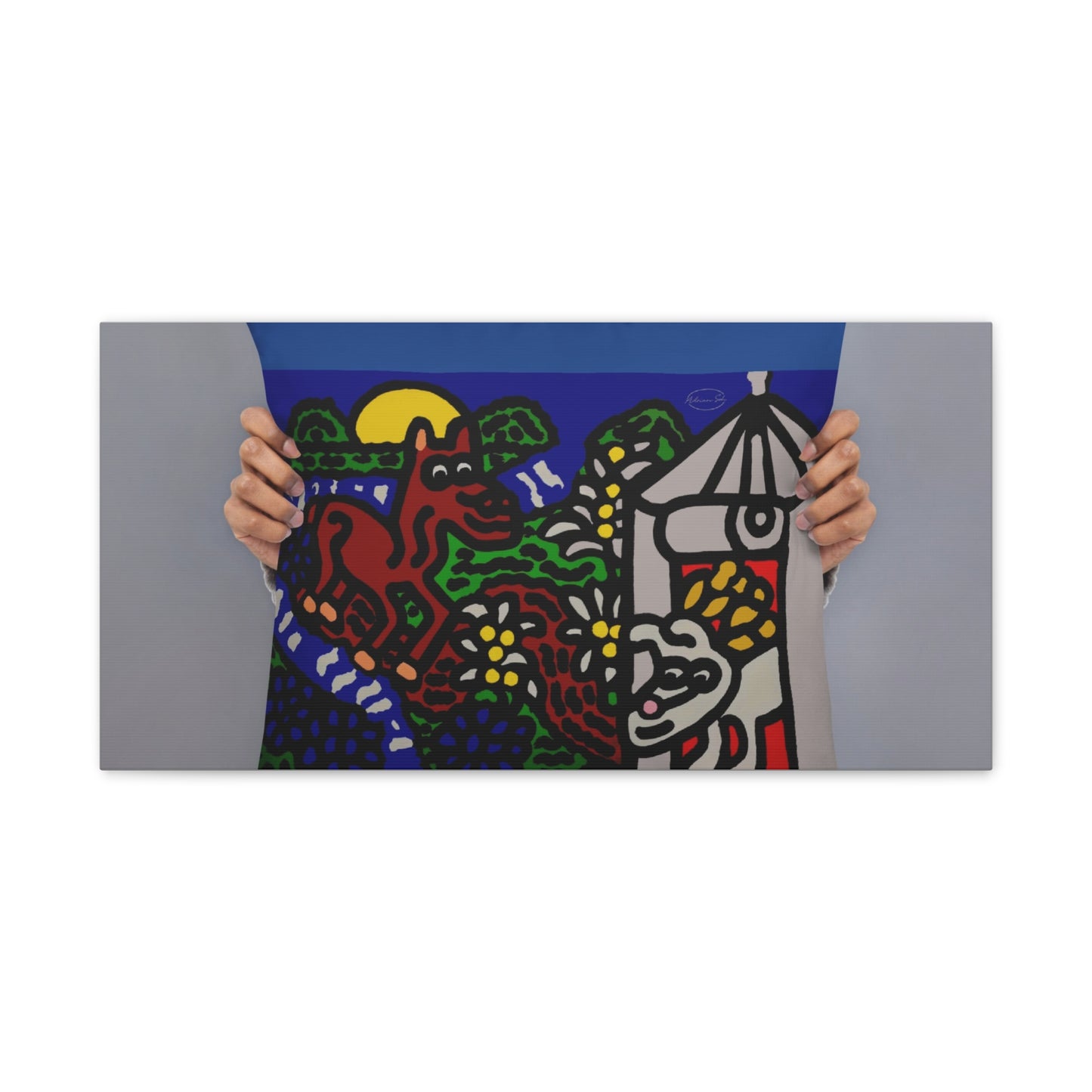 Bunny welcoming a friendly horse on his journey Canvas (Large)