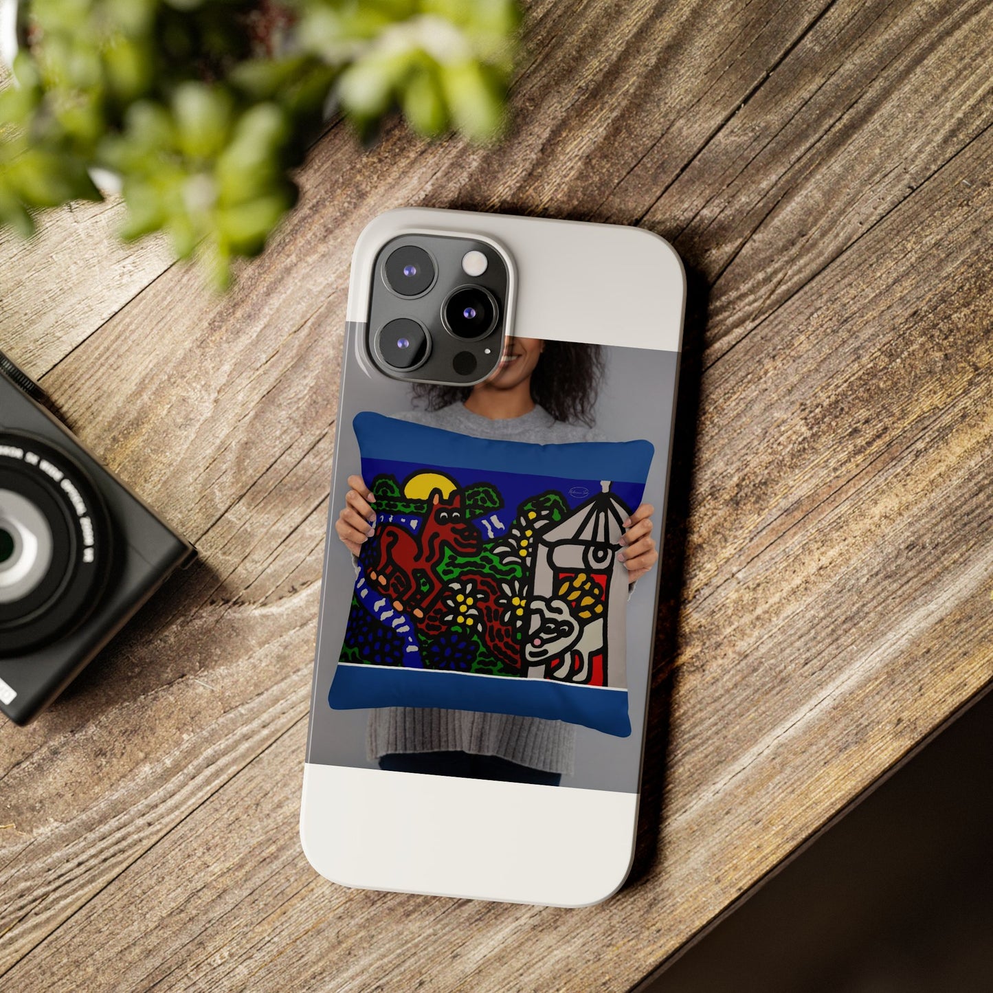 Bunny welcoming a friendly horse on his journey Slim Phone Case