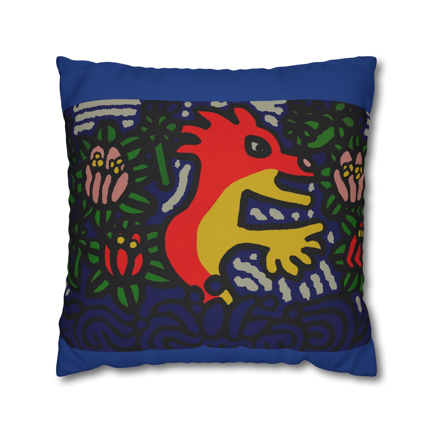 Colorful Folk Art Fox Throw Pillowcase — Square Poly Canvas Decorative Pillow Cover - Breaking through the surface of a lotus pond.