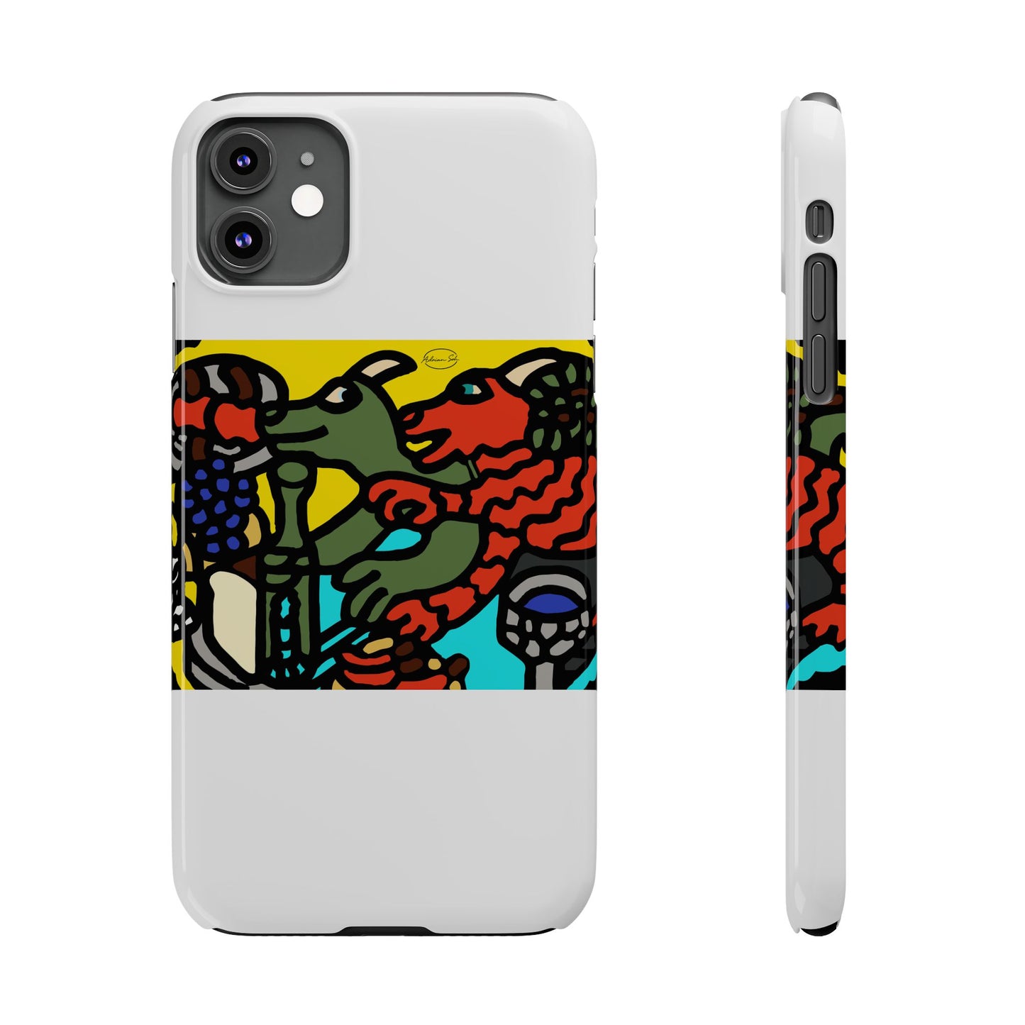 Two dragons enjoying a feast together Slim Phone Case