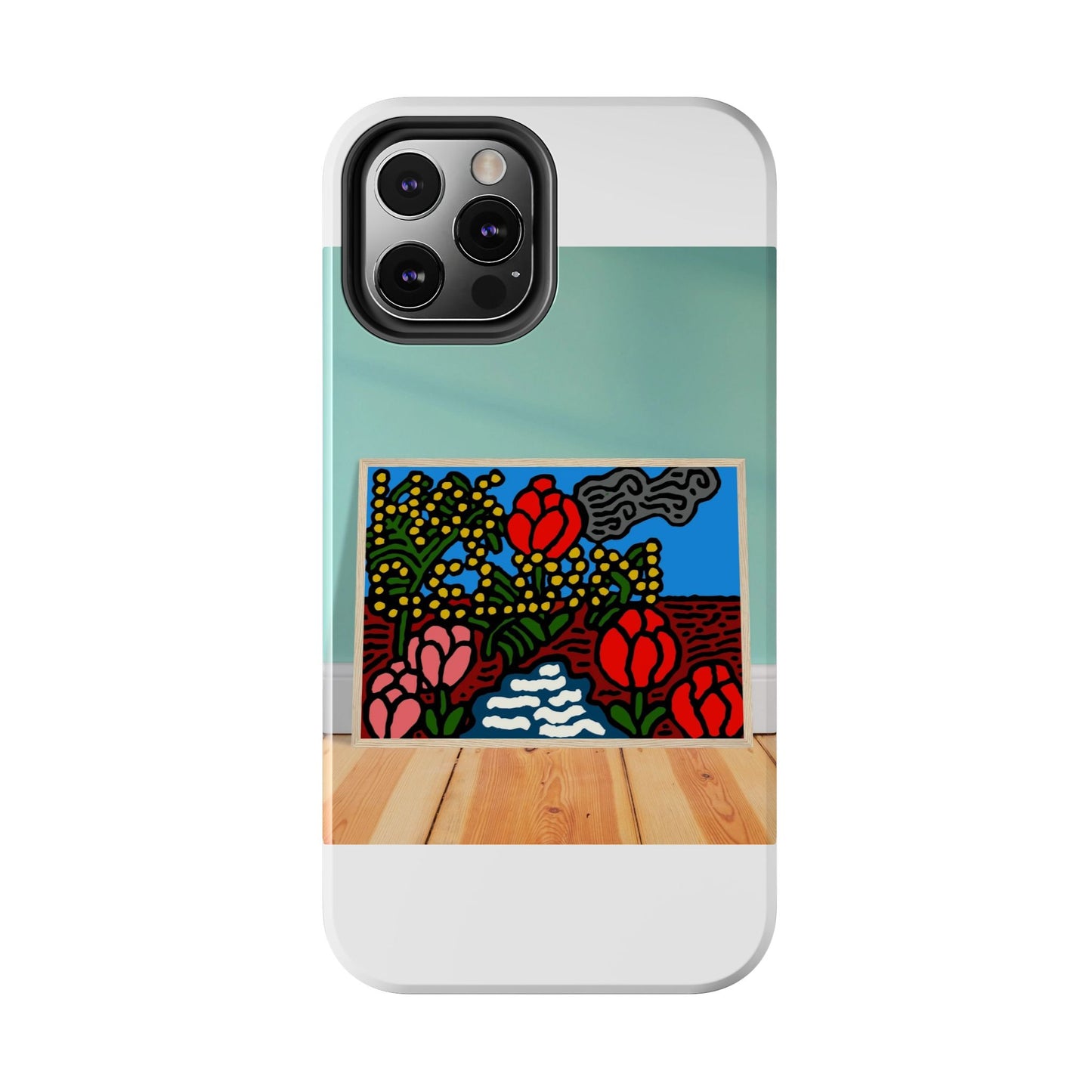 A field of tulips next to a wattle Tough Phone Case
