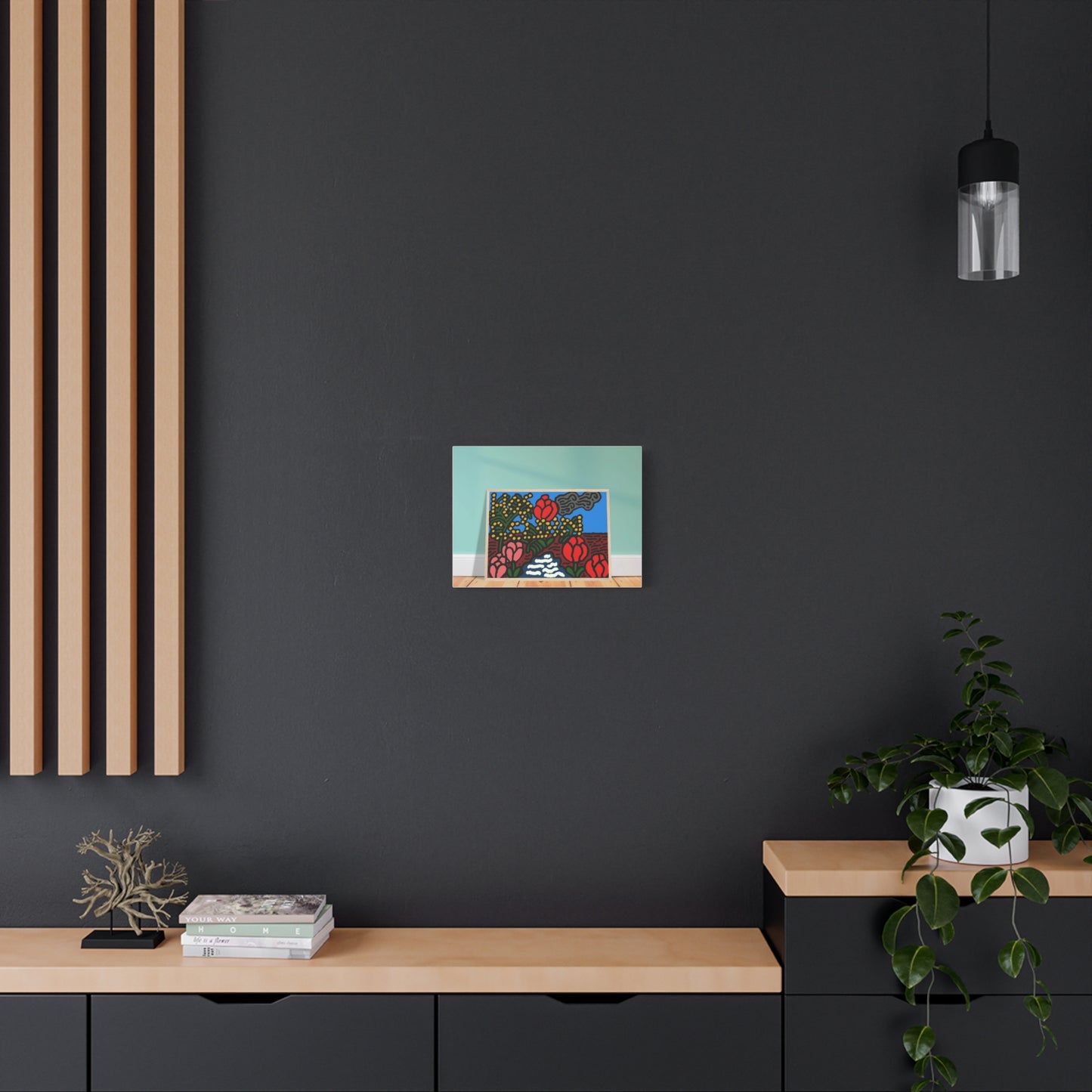 A field of tulips next to a wattle Canvas (Small)