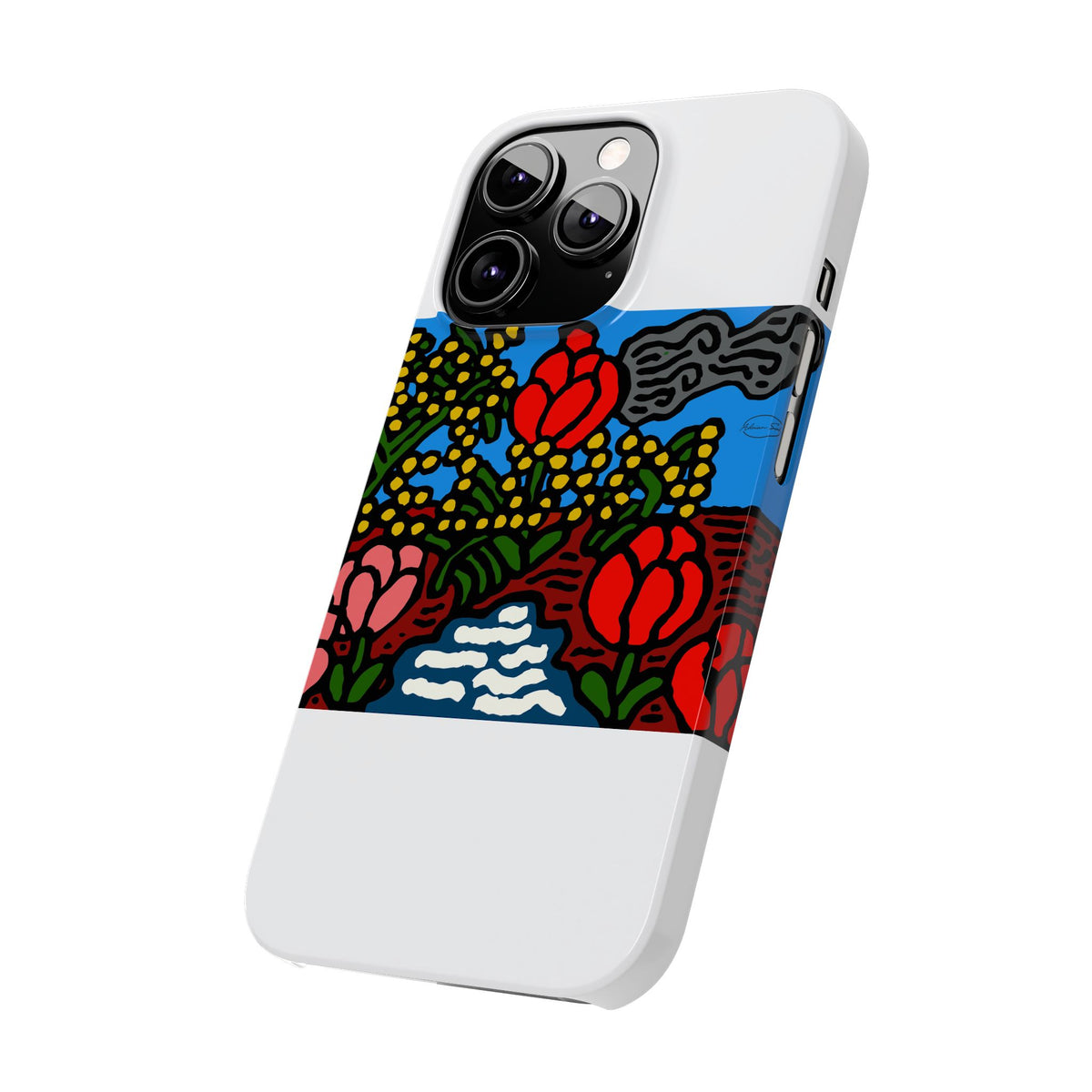 A field of tulips next to a wattle Slim Phone Case