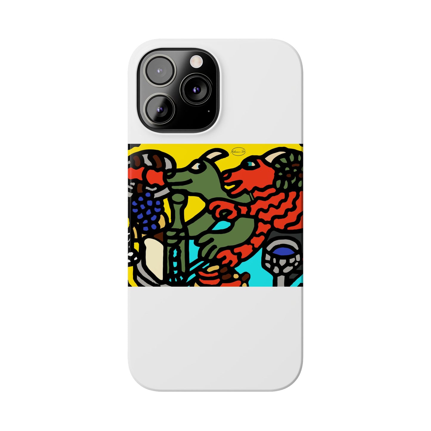 Two dragons enjoying a feast together Slim Phone Case